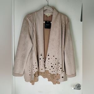 Tan Suede Blazer with Scalloped Hem